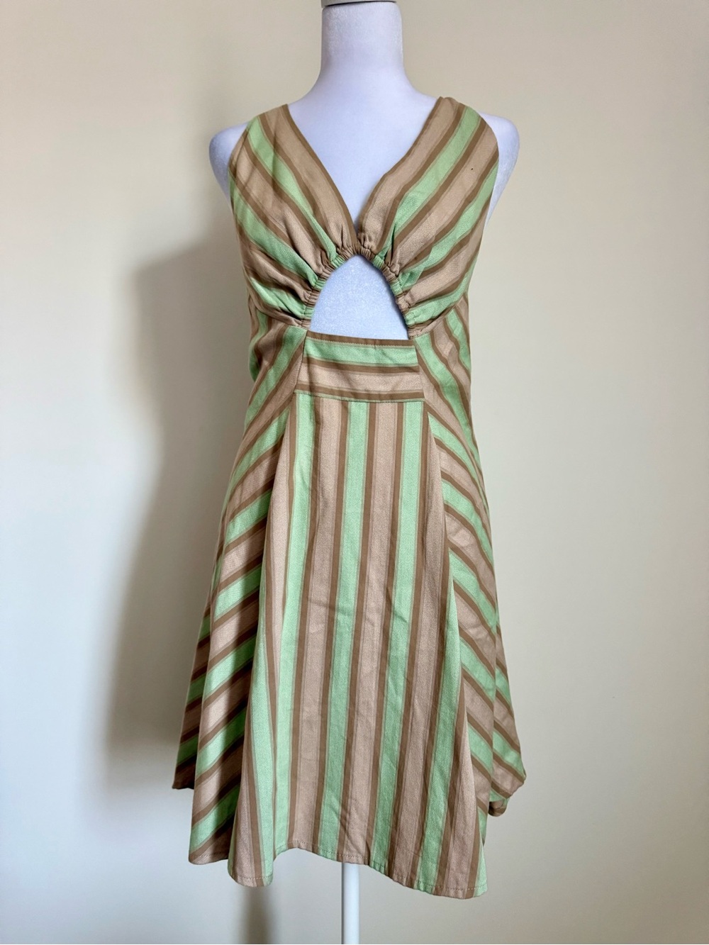 Free People Striped Mini Dress in Light Green and Tan size large